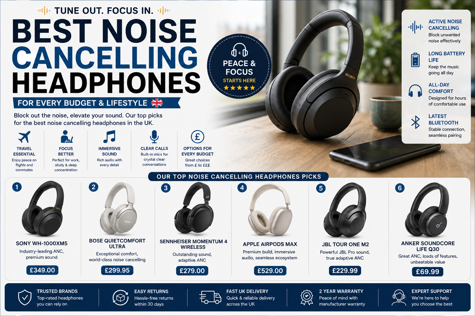Best Noise-Cancelling Headphones UK 5 Top Picks to Silence Your Commute & Boost Focus