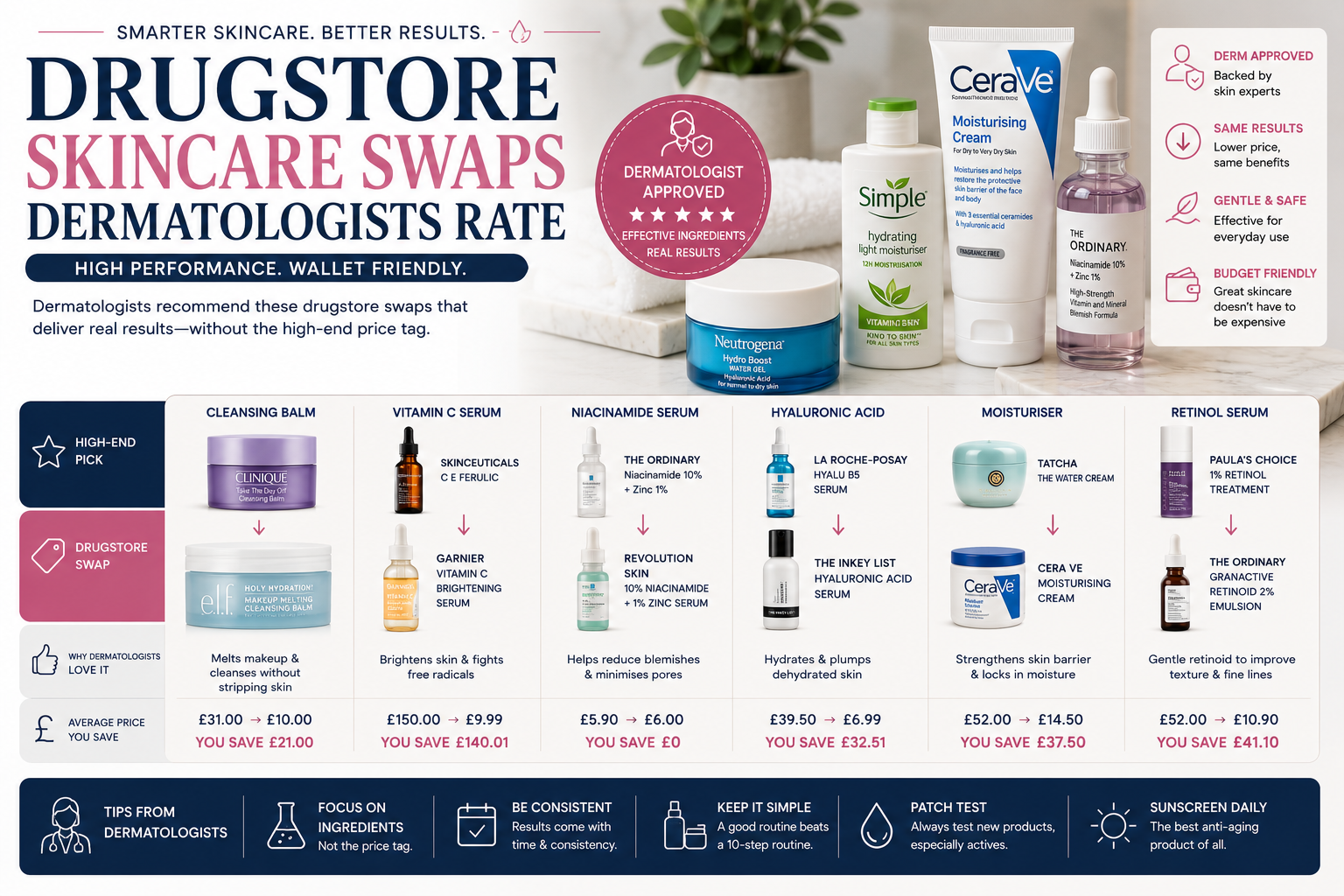 Drugstore Skincare Swaps 12 Dermatologist-Approved Dupes That Rival Premium Brands (UK Edition)